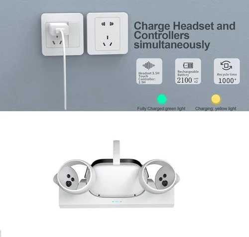 Vista 2 de PUOSUO Base de carga para Oculus Quest 2Meta Quest 2, soporte de carga de auriculares VR compatible con Oculus Quest 2 accesorios estación de carga