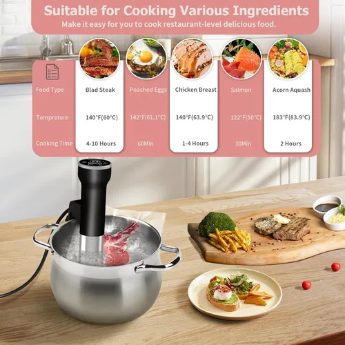 Vista 7 de Kit WiFi de cocina Sous Vide, 1000 W, impermeable, máquina Sous Vide, circuladores de inmersión para kit de cocina Suvee con bolsas de vacío, bomba