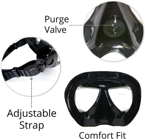 Vista 6 de EVO Hammerhead+ - Máscara de buceo panorámico de 4 lentes con válvula de purga, buceo libre, esnórquel, máscara de buceo para hombres y mujeres