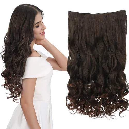 Vista 51 de REECHO Extensiones de cabello rubio, extensiones de una pieza con clip de 20" para mujer, extensiones de cabello sintético suave y natural con ondas