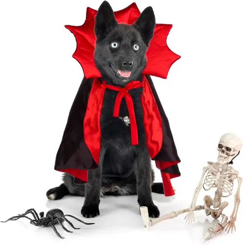Vista 3 de Disfraz de vampiro para perro de Halloween, capa de perro de Negro&rojo