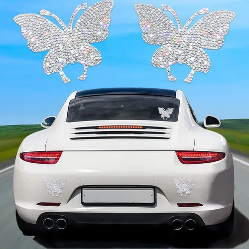 Vista 5 de Frienda 4 Piezas Calcomanías de Cristal para Automóvil Mariposa Brillante con Diamantes de Imitación Calcomanías para Mujeres Calcomanías