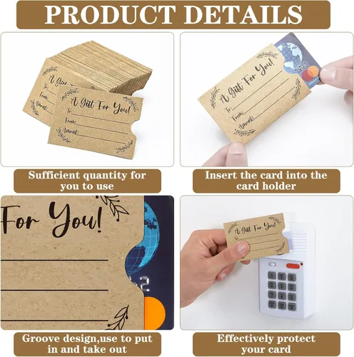 Vista 3 de 800 sobres para tarjetas de regalo, fundas para tarjetas de crédito, papel kraft marrón, mini sobres para llaves de hotel de negocios, fundas