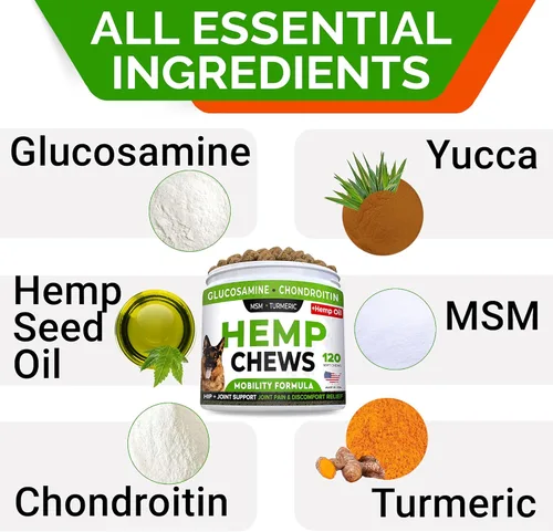 Vista 4 de STRELLALAB Golosinas de cáñamo + glucosamina para perros, suplemento de cadera y articulaciones, con aceite de cáñamo + proteína, condroitina, MSM