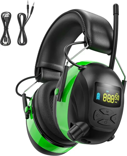 Vista 9 de Auriculares de protección auditiva con radio Bluetooth 5.4 AM/FM 2025 con pantalla digital retroiluminada/micrófono, tiempo de trabajo de 120 horas