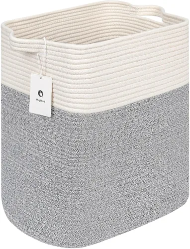Vista 9 de laughbird Cestas de almacenamiento para ropa, cesta de almacenamiento de cuerda de algodón y tela con asas, cesta tejida decorativa para sala