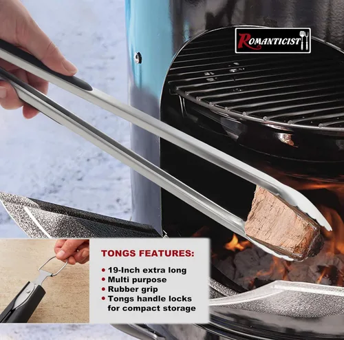 Vista 5 de ROMANTICIST 4 piezas de accesorios de parrilla resistentes para Top Chef - Juego de herramientas de parrilla profesionales y herramientas básicas
