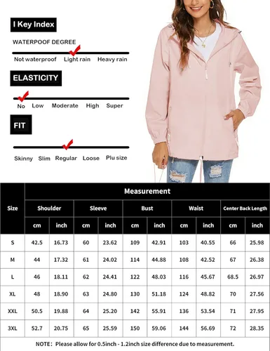 Vista 6 de Avoogue Chaqueta impermeable para mujer, ligera, transpirable, con capucha, rompevientos activos con bolsillo