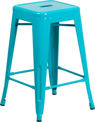 Vista 17 de Taburete de 24 pulgadas de alto para interior y exterior con asiento cuadrado., Metal, Negro