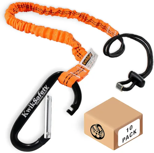 KwikSafety - Charlotte, NC - Tentacle [10 unidades] Cordón ligero para herramientas con mosquetón de aluminio con clip retráctil en espiral, bucle y