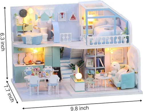 Vista 2 de GuDoQi Kit de casa de muñecas en miniatura, kit de casa pequeña con muebles, kit de casa en miniatura a escala 1:24, gran regalo para cumpleaños