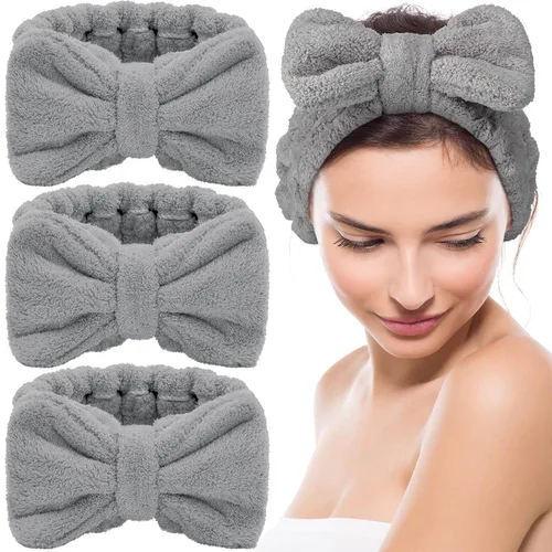Vista 9 de Hicarer Diadema de toalla de 3 piezas para mujer, para maquillaje, spa, para lavarse la cara y la ducha (beige)