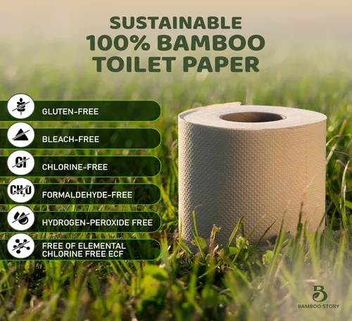 Vista 3 de Bamboo Story, Papel higiénico de bambú sin blanquear, 12 rollos, 3 capas y 300 hojas de papel higiénico de bambú, certificado FSC, biodegradable