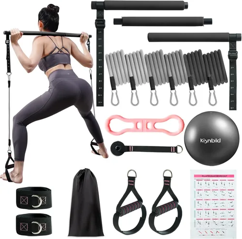Kit de barra de pilates con bandas de resistencia, barra de pilates multifuncional con 3 bandas de resistencia para ejercicio, equipo de pilates
