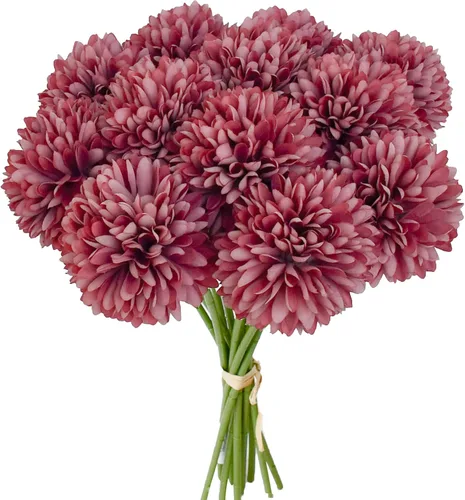 Vista 10 de Mandy's Crisantemo negro – 12 piezas de flores artificiales para centro de mesa del hogar, decoración de primavera y verano, flores de seda