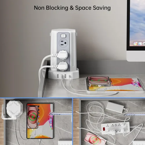 Vista 8 de Regleta de alimentación con protector contra sobretensiones, cable de extensión de 10 pies con 12 tomacorrientes múltiples de CA y 4 USB (1 USB C)