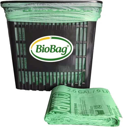 Vista 4 de Bolsas compostables para residuos de alimentos de 2.6 galones de BioBag, 100 unidades, certificadas BPI, cumplen con los estándares ASTM D6400