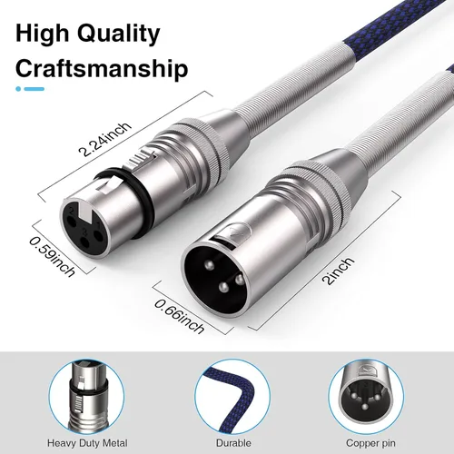 Vista 6 de XLR Cable 2 FT 10 Pack, Braided Mic Cable XLR Male to Female, Microphone Cable 3 Pin Balanced XLR Cable Compatible with Speakers, Microphones, Stage