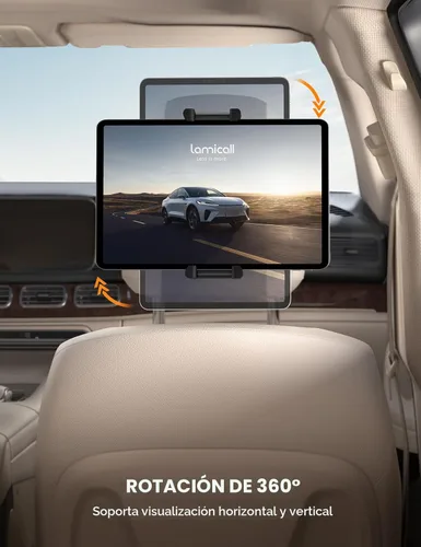 Vista 2 de Lamicall Soporte para tablet para reposacabezas de automóvil, compatible con funda gruesa, rotación de 360°, soporte de tableta de automóvil