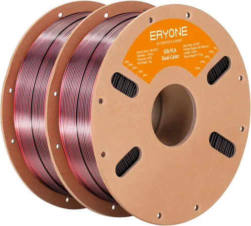 Vista 18 de ERYONE Filamento de ácido poliláctico (PLA) de seda bicolor para impresora 3D, de 1.75 mm +/- 0.03 mm, carrete de cartón de 1 kg (2.2 libras), negro