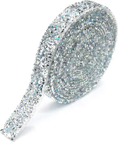 Vista 6 de Dowarm Cinta de diamantes de imitación de 3 yardas, rollo de cinta de diamantes de imitación, envoltura de malla con diamantes de imitación
