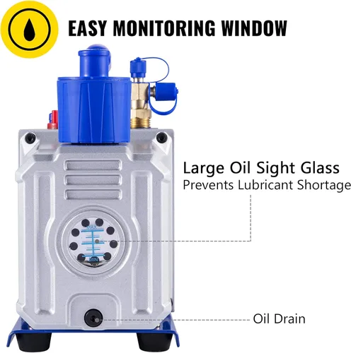 Vista 4 de VEVOR Bomba de Vacío 12 CFM 1 HP de Doble Etapa para Aire Acondicionado, Bomba de Vacío Refrigerante HVAC de 110V, Herramienta de Aire