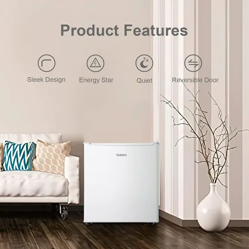 Vista 3 de Galanz Mini refrigerador blanco de una sola puerta de 1.7 pies cúbicos perfecto para dormitorio - GL17WE