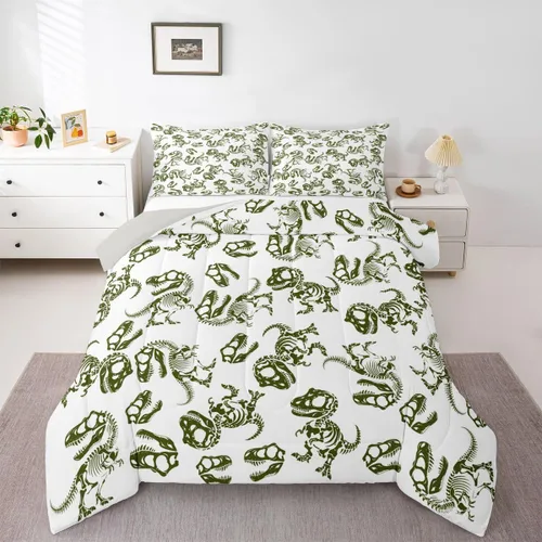 Vista 24 de Erosebridal Dinosaur Twin Comforter Set for Kids, Cute Dinosaur Theme 2Pcs Bedding Sets for Boys Girls, Dark Green and Black Dino Soft Bed Set