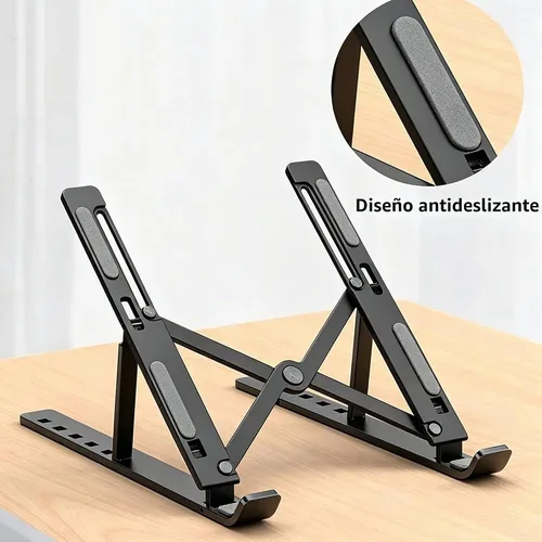 Vista 4 de Soporte ajustable para laptop, elevador portátil plegable de aluminio para portátiles de 10 a 15.6 pulgadas, diseño ergonómico con bolsa de Negro