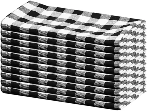 Servilletas a cuadros de búfalo – Servilletas de cena de decoración de granja, servilletas de tela en blanco y negro para Acción de Gracias,