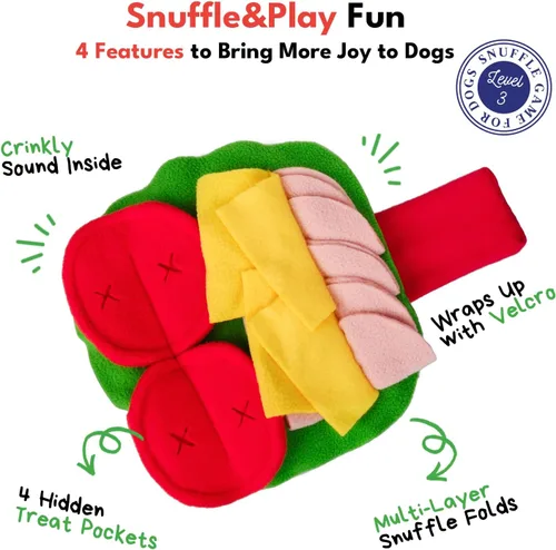 Vista 2 de CHEWFFON Burrito - Juguete para Perros, Juguetes de Rompecabezas de Premios Crujientes de Enriquecimiento, Juguete Interactivo de Trabajo de Olfato