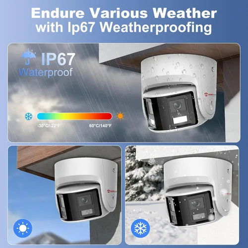 Vista 15 de Anpviz Cámara de seguridad de doble lente PoE de 6 MP para exteriores, panorámica de 180° gran angular IP Dome con cable cámara con detección