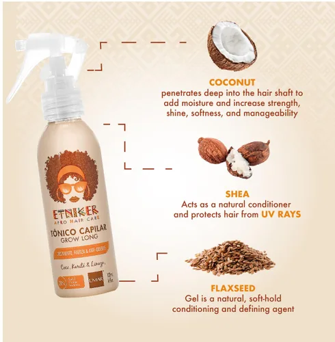 Vista 6 de L'MAR - Tónico capilar ETNIKER para cabello afro, rizado y ondulado, fortalece y reduce la rotura, con coco, linaza y manteca de karité, sin
