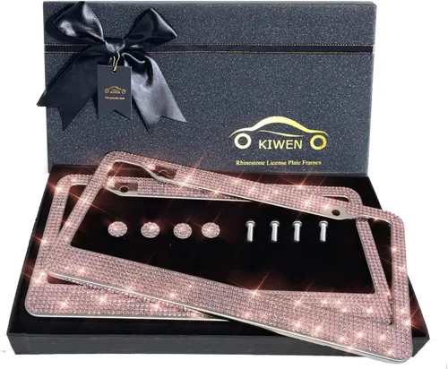 Vista 5 de Marcos de Matrícula Brillantes con Caja de Regalo de Cinta de Alta Gama, Paquete de 2 Marcos de Matrícula de Diamantes de Imitación, Marco