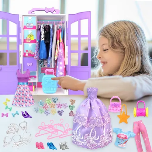 Vista 6 de 92 piezas de ropa y accesorios para muñecas con armario para muñecas de 11.5 pulgadas, kit de diseño de moda para niña, incluye trajes de vestir