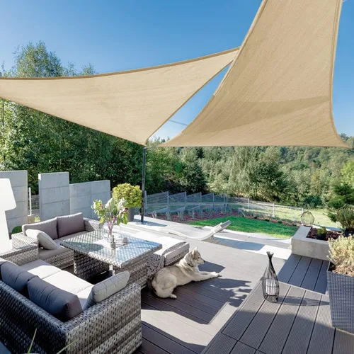 Vista 7 de Toldo tipo vela triangular de 2 x 2 x 2.8 pies con bloqueo UV, tela para patio, pérgola, piscina, jardín, patio trasero, actividades al aire libre