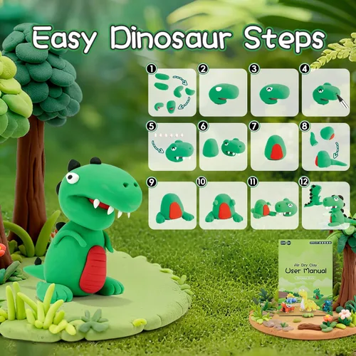 Vista 6 de Air Dry Clay Kit, Modeling Clay for Kids, 9 Dinosaur Model Magic Clay with Sculpting Tools and Tutorials, Ultre Light Soft Clay Kit, Arts Craft Toy