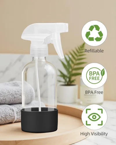 Vista 6 de Worldgsb 2 unidades de botellas de spray de vidrio de 8 oz, contenedores vacíos rellenables con protección de funda de silicona, botellas de spray