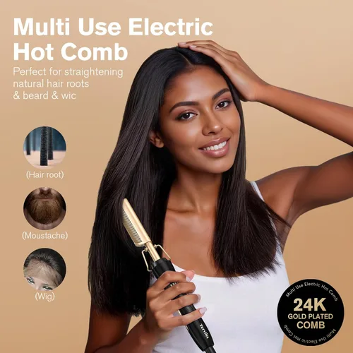 Vista 3 de Terviiix Peine Caliente para Pelucas de Encaje Frontal, Peines de Dientes Curvos de Presión para Cabello de Mujeres Negras, Peine Alisador