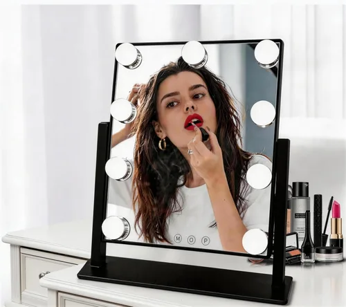 Vista 13 de Espejo de tocador estilo Hollywood con luces, 17 bombillas LED regulables, espejo de maquillaje iluminado de 3 colores con espejo de aumento 10X