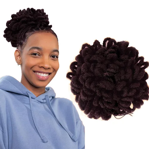 Vista 30 de DreadLock Moño 10" Moño de Pétalos Loc Afro High Puff Cola de Caballo con Cordón Peluca Locs Falsos Sintéticos Moño de Cabello Cola de Caballo