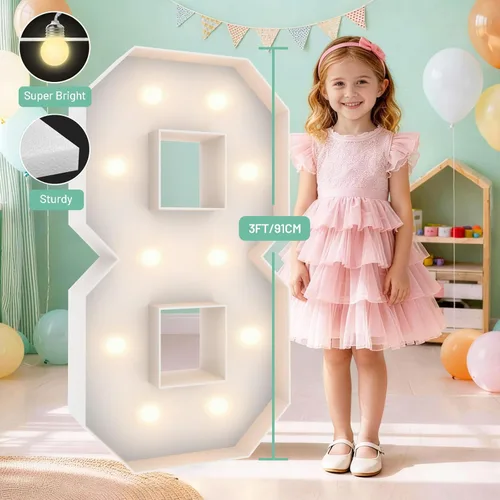 Vista 166 de Marquesina de 3 pies con números iluminados 0, decoración de fiesta, letras grandes iluminadas con bolsa de agua pesada, juego de tablas de espuma
