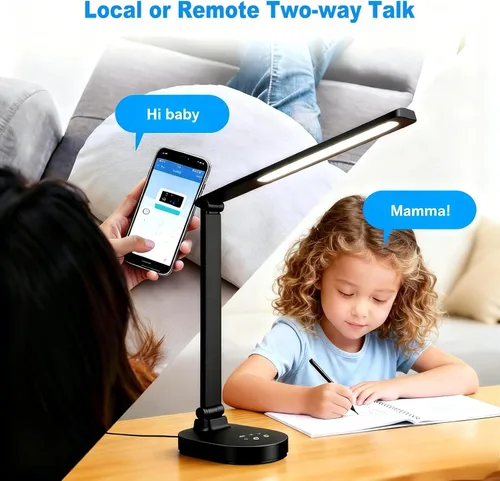 Vista 3 de Monitor de bebé inteligente WiFi con cámara, lámpara de escritorio para el cuidado de los ojos con 5 brillo, monitores de bebé 2k HD, conversación