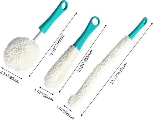 Vista 4 de BokWin Juego de limpiador de decantador de 3 piezas, cepillo flexible de limpieza de botellas de vino con bolas de limpieza para decantadores