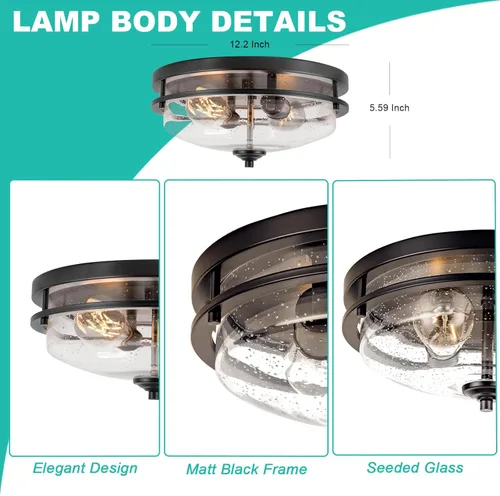 Vista 6 de Edwarmlux Luces de techo de montaje empotrado, 2 luces de granja cerca del techo, lámpara de techo industrial para cocina, pasillo, dormitorio, sala