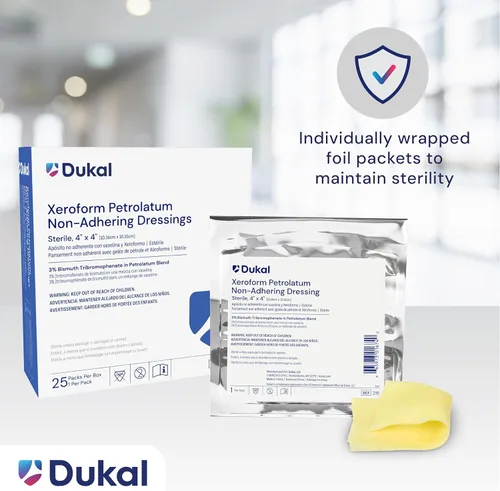 Vista 6 de Dukal 215 gasa con petrolato xeroform, estéril, 4 x 4 pulgadas, paquete de 25
