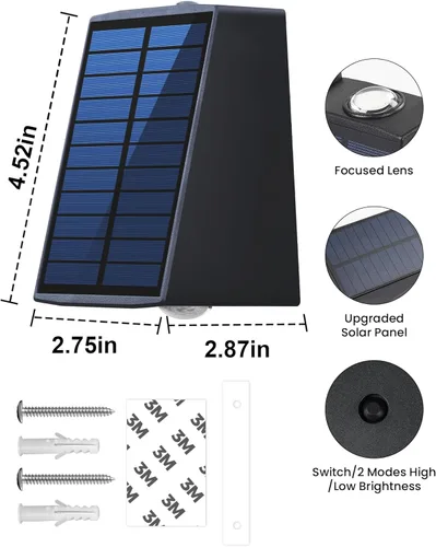 Vista 10 de LUHLEE Luces solares de pared para exteriores, apliques de pared actualizados de 2000 mAh, 3000/6500K, IP65, impermeables, para montaje en pared
