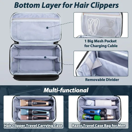 Vista 3 de CURMIO Estuche de transporte de viaje para cortapelos, suministros de peluquería de doble capa, bolsa de almacenamiento compatible