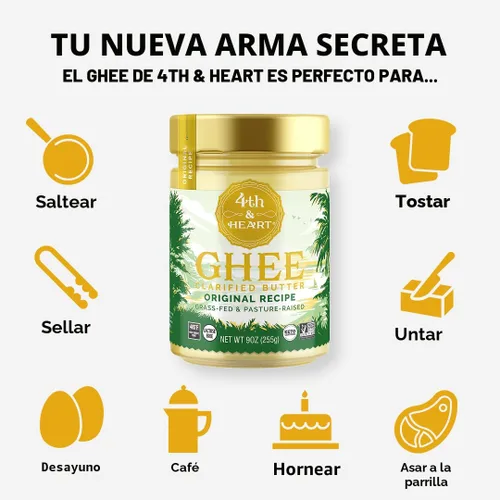 Vista 6 de 4th & Heart Ghee original alimentado con pasto, mantequilla clarificada, ceto, criado en pastos, libre de lactosa y caseína, paleo certificado