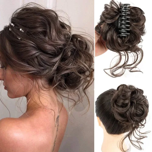 Vista 10 de 2 piezas de Extensiones de Cabello Estilo Moño Despeinado, QIAORUIXIN Extensiones de Cabello Superlargas Estilo Moño Alborotado, Envoltura Ondulada